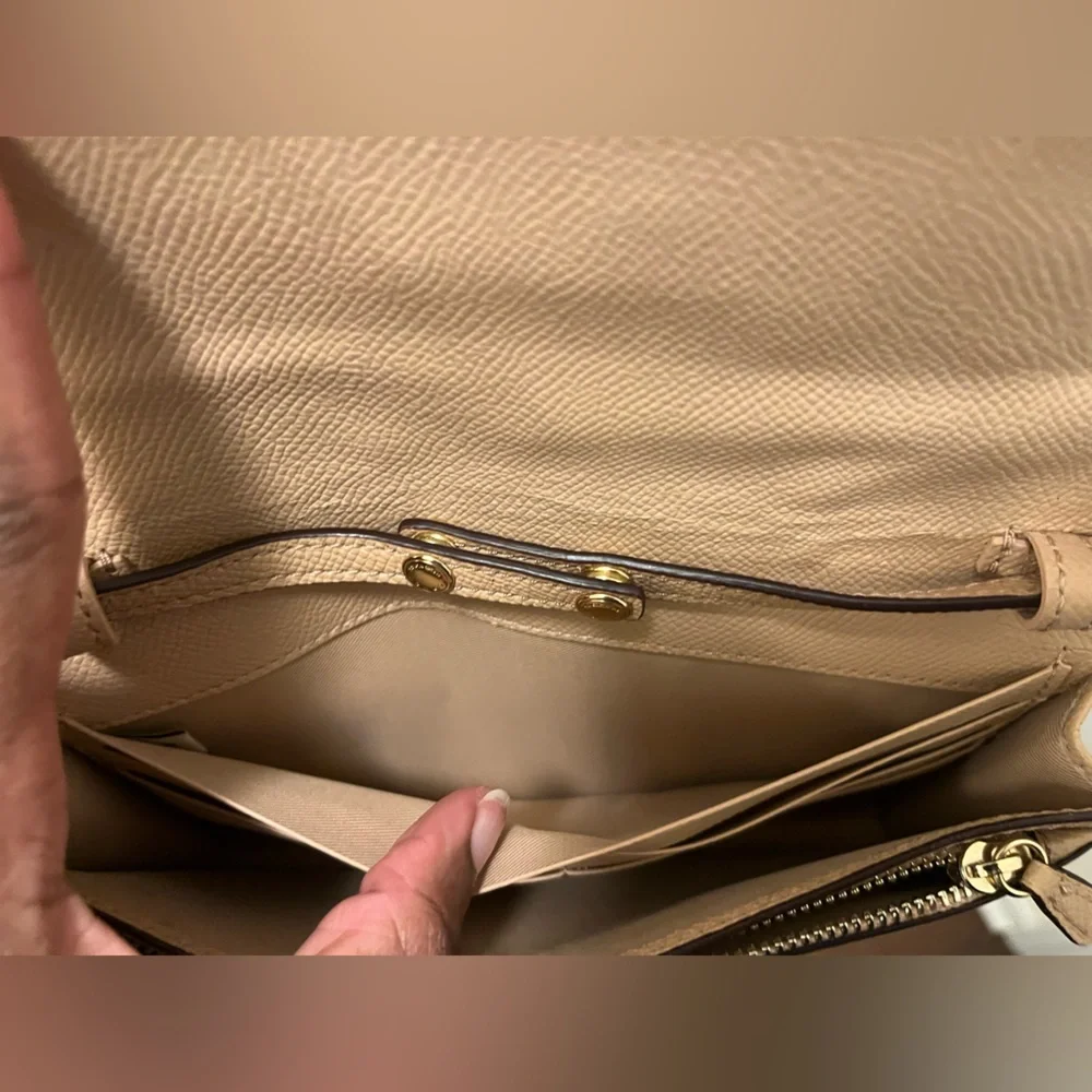 LIKE NEW Coach Foldover Crossbody Clutch w/ Celestial Studs (F30050) - Tan